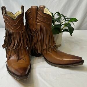 Corral Western Cowgirl Boots Womens Brown Leather Fringe Accents Snip Toe Size 9